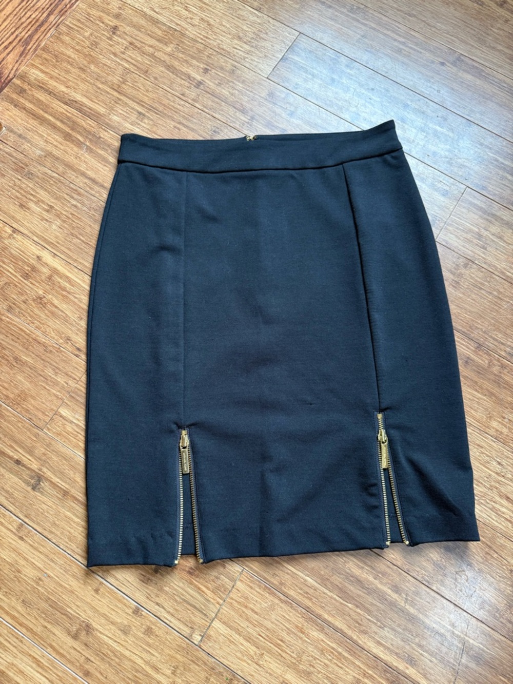 Michael Kors Black Pencil Skirt with Gold Zip Trim